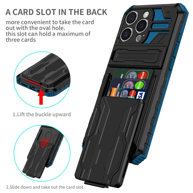 For iPhone 16 Pro Kickstand Armor Card Wallet Phone Case(Blue) - iPhone 16 Pro Cases by buy2fix | Online Shopping UK | buy2fix