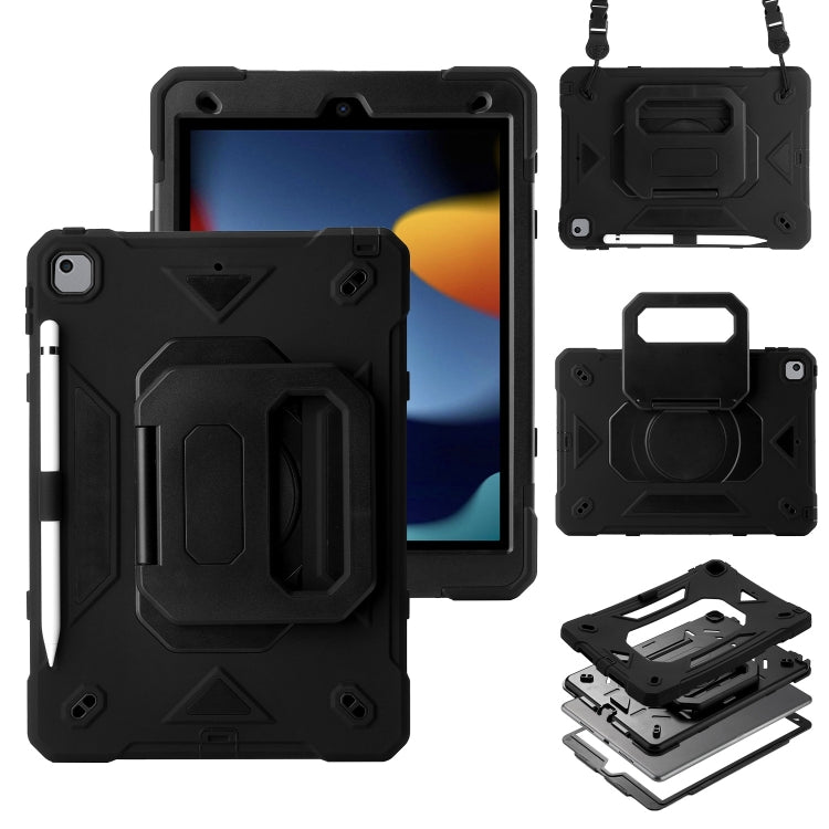 For iPad 10.2 2021 / 2020 / 2019 Legend Grip Holder Silicone Hybrid PC Tablet Case with Strap(Black) - iPad 10.2 Cases by buy2fix | Online Shopping UK | buy2fix