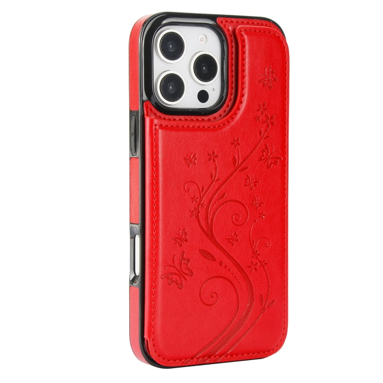 For iPhone 16 Pro Max Double Buckle Butterfly Embossing PU Phone Case(Red) - iPhone 16 Pro Max Cases by buy2fix | Online Shopping UK | buy2fix