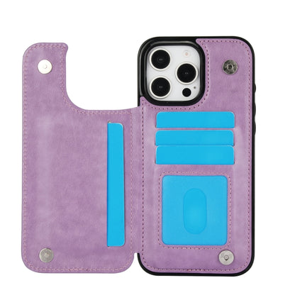 For iPhone 16 Pro Double Buckle Butterfly Embossing PU Phone Case(Purple) - iPhone 16 Pro Cases by buy2fix | Online Shopping UK | buy2fix