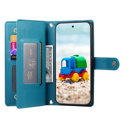 For Google Pixel 9 / 9 Pro Nine Card-slot Zipper Wallet Bag Leather Phone Case(Blue) - Google Cases by buy2fix | Online Shopping UK | buy2fix