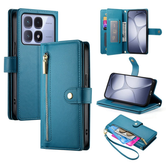 For Redmi K70 Ultra Nine Card-slot Zipper Wallet Bag Leather Phone Case(Blue) - Xiaomi Cases by buy2fix | Online Shopping UK | buy2fix