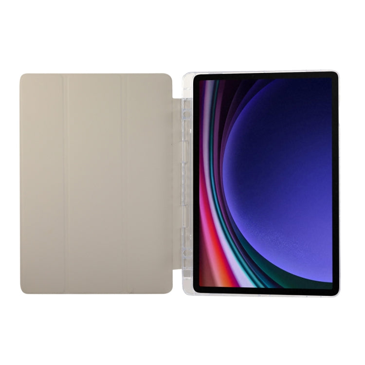 For Samsung Galaxy Tab S9 / S9 FE Carbon Fiber Clear Acrylic 3-Fold Leather Tablet Case(Grey) - Galaxy Tab S9 Cases by buy2fix | Online Shopping UK | buy2fix