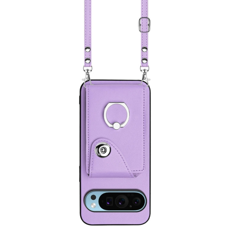 For Google Pixel 9 Pro XL Organ Card Bag Ring Holder Phone Case with Long Lanyard(Purple) - Google Cases by buy2fix | Online Shopping UK | buy2fix