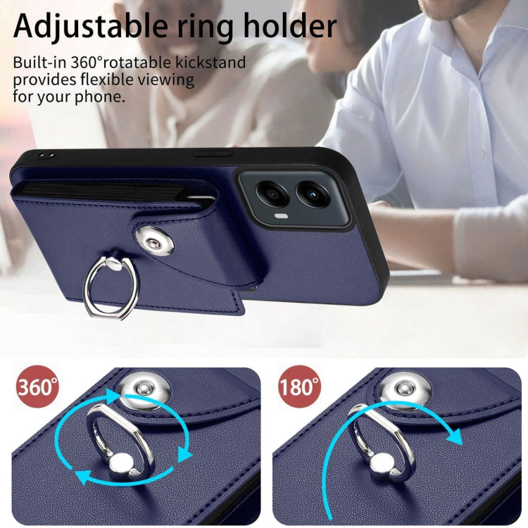 For Motorola Moto G 5G 2024 Organ Card Bag Ring Holder Phone Case with Long Lanyard(Blue) - Motorola Cases by buy2fix | Online Shopping UK | buy2fix