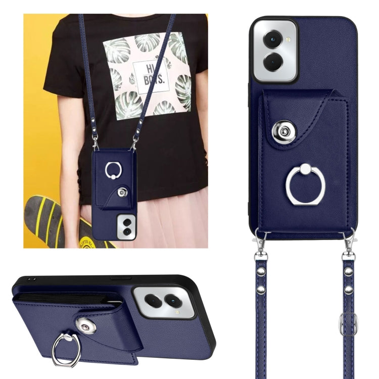 For Motorola Moto G Stylus 5G 2024 Organ Card Bag Ring Holder Phone Case with Long Lanyard(Blue) - Motorola Cases by buy2fix | Online Shopping UK | buy2fix