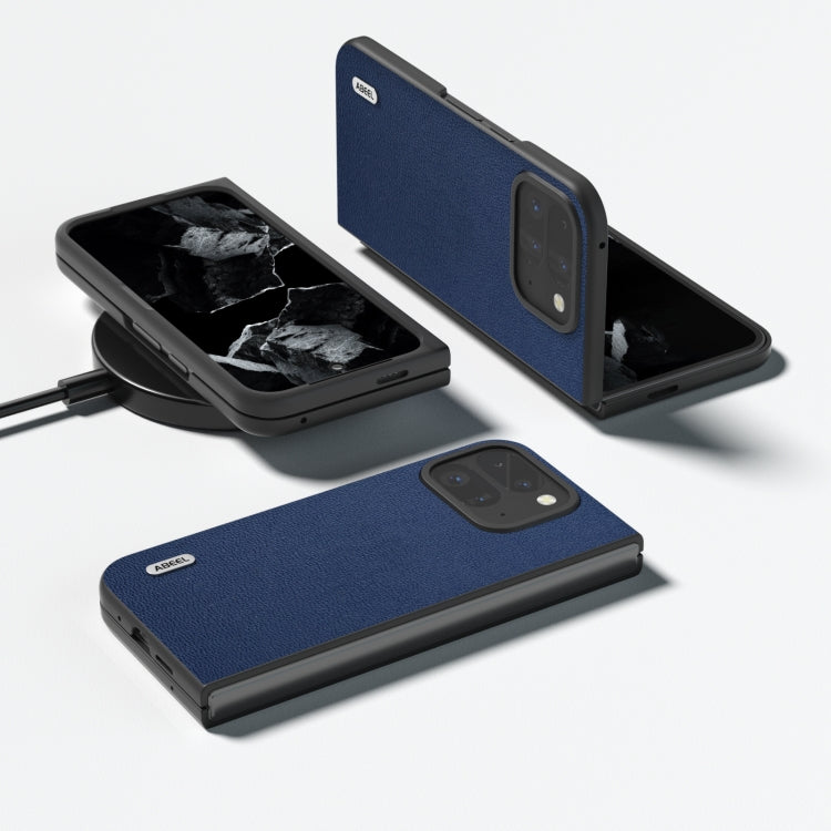 For Google Pixel 9 Pro Fold ABEEL Genuine Leather Luolai Series Phone Case(Dark Blue) - Google Cases by buy2fix | Online Shopping UK | buy2fix