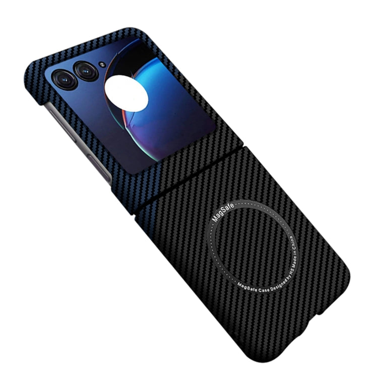 For Motorola Razr 50 Ultra Carbon Fiber Texture MagSafe Magnetic Phone Case(Black Blue) - Motorola Cases by buy2fix | Online Shopping UK | buy2fix