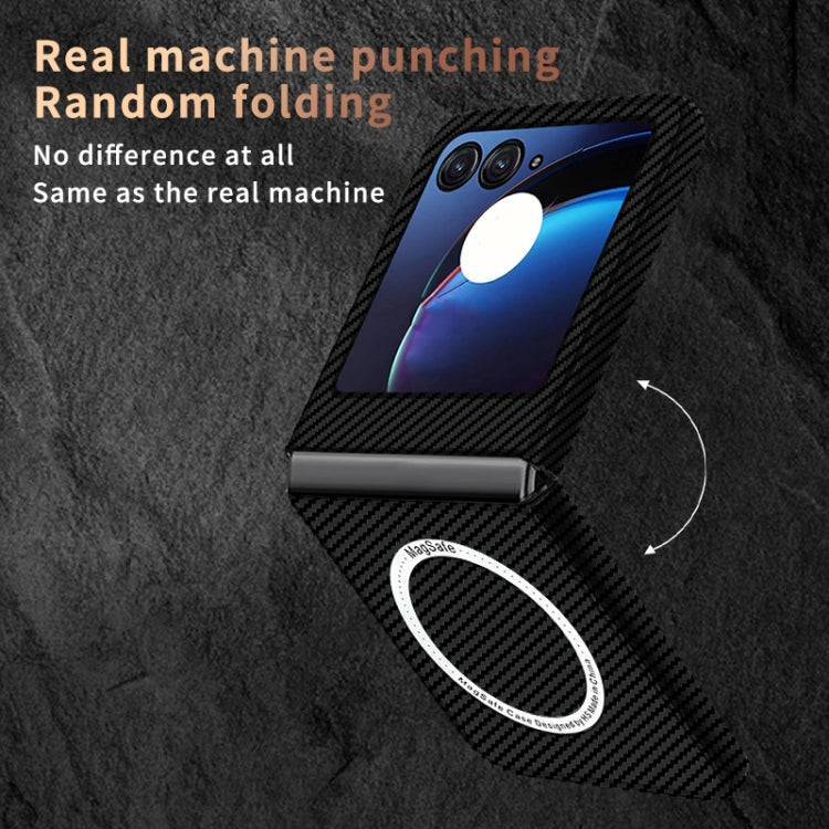 For Motorola Razr 50 Carbon Fiber Texture MagSafe Magnetic Phone Case(Black Silver) - Motorola Cases by buy2fix | Online Shopping UK | buy2fix