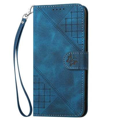 For iPhone 16 Pro YX0080 Grid Butterfly Embossed Pattern Flip Leather Phone Case with Lanyard(Dark Blue) - iPhone 16 Pro Cases by buy2fix | Online Shopping UK | buy2fix