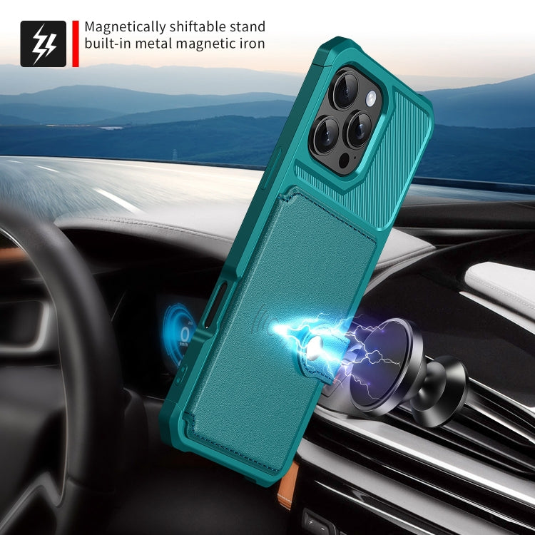 For iPhone 16 Pro Magnetic Wallet Card Bag Leather Phone Case(Cyan) - iPhone 16 Pro Cases by buy2fix | Online Shopping UK | buy2fix