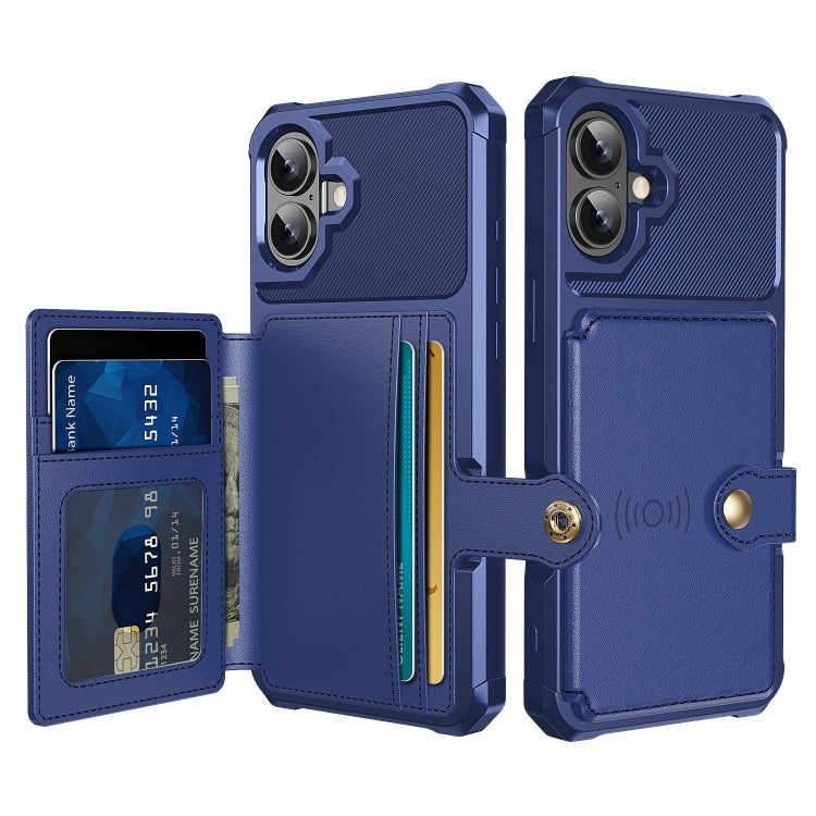 For iPhone 16 Plus Magnetic Wallet Card Bag Leather Phone Case(Blue) - iPhone 16 Plus Cases by buy2fix | Online Shopping UK | buy2fix