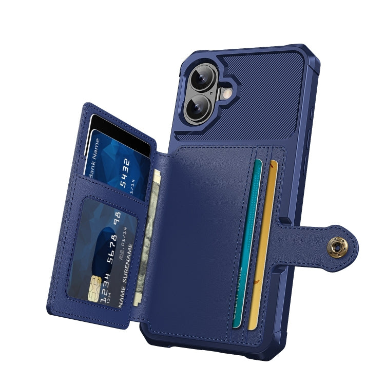 For iPhone 16 Plus Magnetic Wallet Card Bag Leather Phone Case(Blue) - iPhone 16 Plus Cases by buy2fix | Online Shopping UK | buy2fix