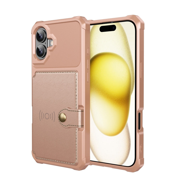 For iPhone 16 Plus Magnetic Wallet Card Bag Leather Phone Case(Rose Gold) - iPhone 16 Plus Cases by buy2fix | Online Shopping UK | buy2fix