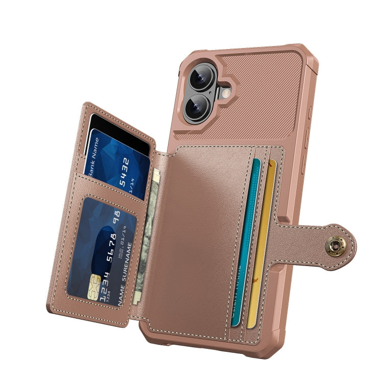 For iPhone 16 Plus Magnetic Wallet Card Bag Leather Phone Case(Rose Gold) - iPhone 16 Plus Cases by buy2fix | Online Shopping UK | buy2fix