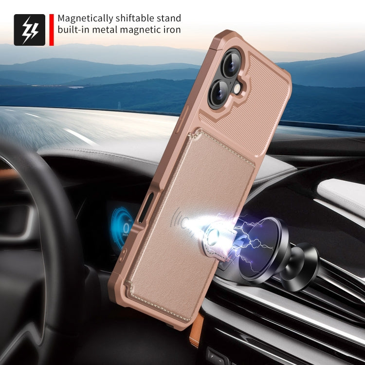 For iPhone 16 Plus Magnetic Wallet Card Bag Leather Phone Case(Rose Gold) - iPhone 16 Plus Cases by buy2fix | Online Shopping UK | buy2fix