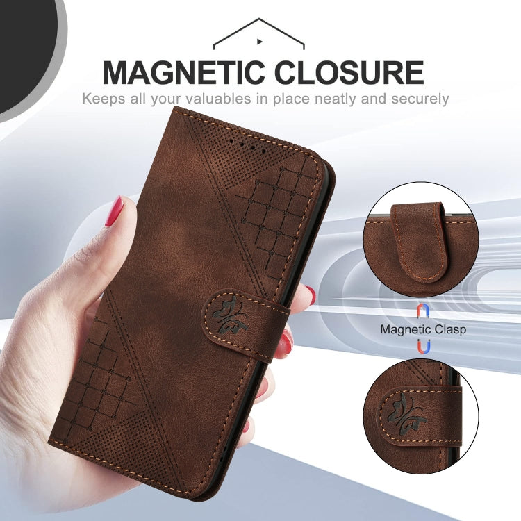 For Google Pixel 9 / 9 Pro YX0080 Grid Butterfly Embossed Pattern Flip Leather Phone Case with Lanyard(Coffee) - Google Cases by buy2fix | Online Shopping UK | buy2fix