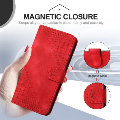 For Motorola Moto G Power 5G 2024 YX0080 Grid Butterfly Embossed Pattern Flip Leather Phone Case with Lanyard(Red) - Motorola Cases by buy2fix | Online Shopping UK | buy2fix