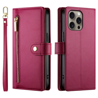 For iPhone 16 Pro Max Nine Card-slot Zipper Wallet Bag Leather Phone Case(Red) - iPhone 16 Pro Max Cases by buy2fix | Online Shopping UK | buy2fix