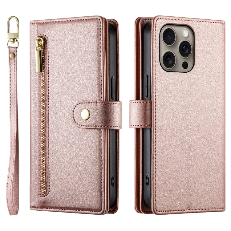 For iPhone 16 Pro Max Nine Card-slot Zipper Wallet Bag Leather Phone Case(Pink) - iPhone 16 Pro Max Cases by buy2fix | Online Shopping UK | buy2fix