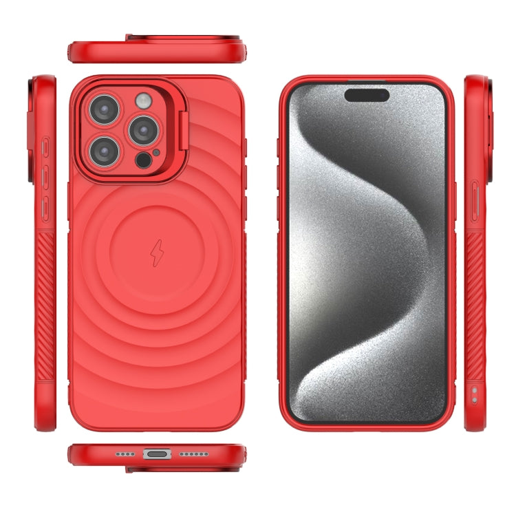 For iPhone 15 Pro Max Lens Frame Bracket Corrugated MagSafe Phone Case(Red) - iPhone 15 Pro Max Cases by buy2fix | Online Shopping UK | buy2fix