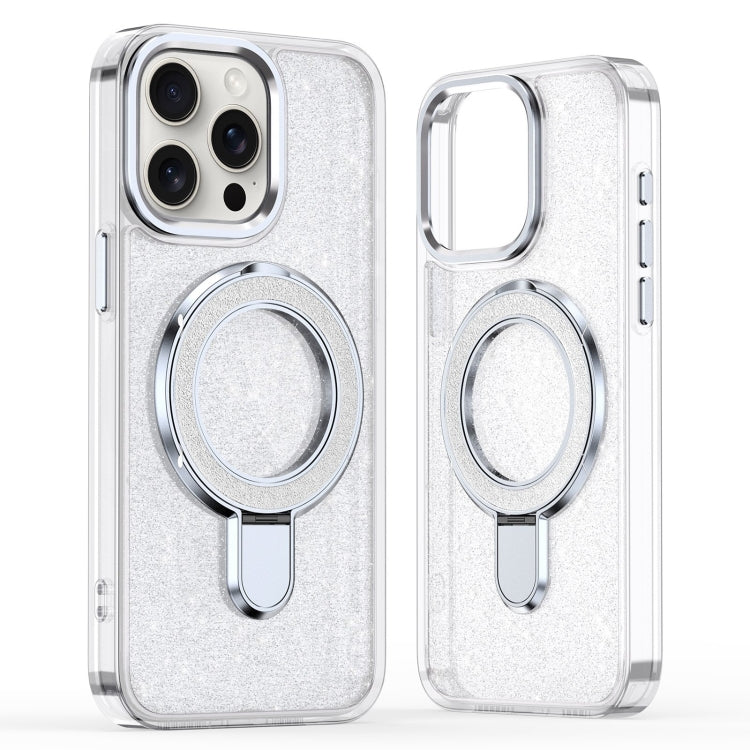 For iPhone 16 Pro Glitter Ring Holder MagSafe Phone Case(White) - iPhone 16 Pro Cases by buy2fix | Online Shopping UK | buy2fix