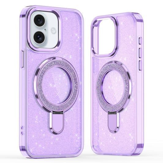 For iPhone 16 Glitter Ring Holder MagSafe Phone Case(Purple) - iPhone 16 Cases by buy2fix | Online Shopping UK | buy2fix