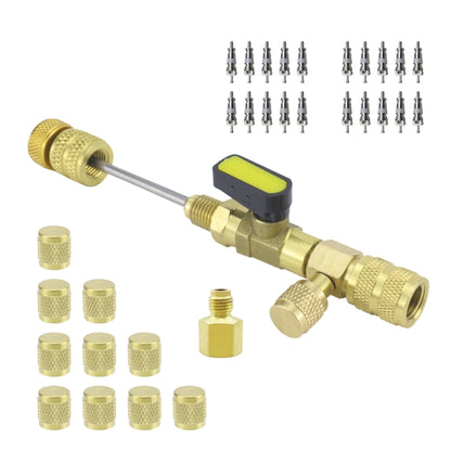 32pcs / Set T6 Air Conditioning Valve Core Remover Installer Tool with Dual Size SAE 1/4 and 5/16 Ports(Gold) - Hand Tool Sets by buy2fix | Online Shopping UK | buy2fix