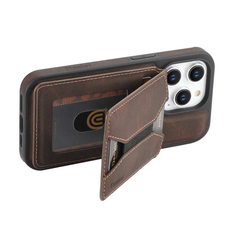 For iPhone 12 Pro Max Denior D17 Skin Feel MagSafe Detachable Card Slot Phone Case(Brown) - iPhone 12 Pro Max Cases by Denior | Online Shopping UK | buy2fix