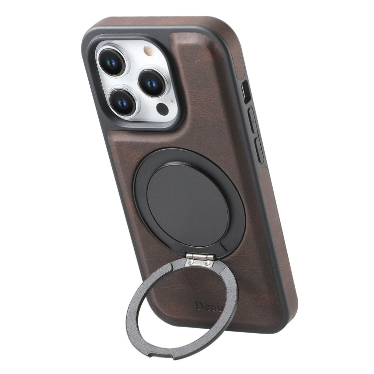 For iPhone 15 Pro Denior A14 Skin Feel Rotating Holder MagSafe Phone Case(Brown) - iPhone 15 Pro Cases by Denior | Online Shopping UK | buy2fix