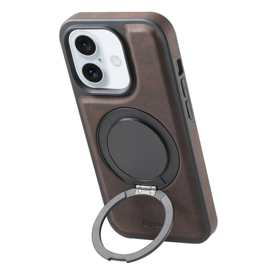 For iPhone 16 Plus Denior A14 Skin Feel Rotating Holder MagSafe Phone Case(Brown) - iPhone 16 Plus Cases by Denior | Online Shopping UK | buy2fix