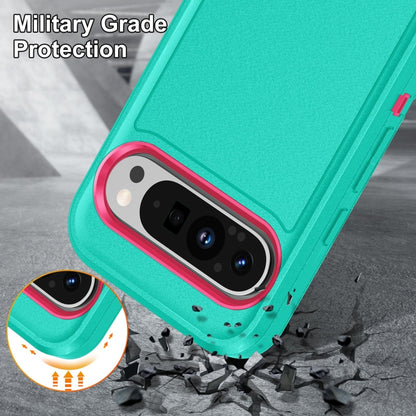 For Google Pixel 9 Pro Rugged PC + Silicone Phone Case with Holder(Light Green+Rose Red) - Google Cases by buy2fix | Online Shopping UK | buy2fix