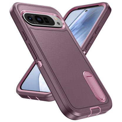 For Google Pixel 9 Rugged PC + Silicone Phone Case with Holder(Purple+Pink) - Google Cases by buy2fix | Online Shopping UK | buy2fix