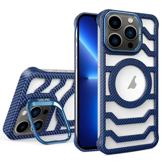 For iPhone 13 Pro Borderless Carbon Fiber Lens Protection Bracket MagSafe Phone Case(Blue) - iPhone 13 Pro Cases by buy2fix | Online Shopping UK | buy2fix