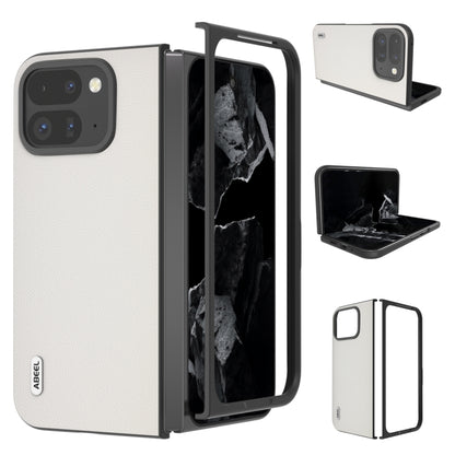 For Google Pixel 9 Pro Fold ABEEL Genuine Leather Elegant Black Edge Phone Case(White) - Google Cases by buy2fix | Online Shopping UK | buy2fix