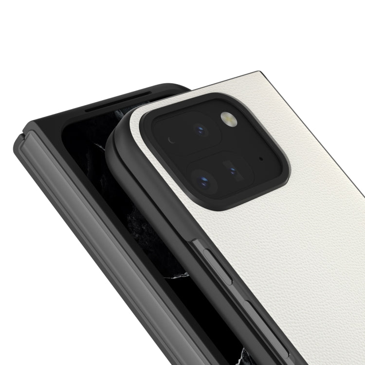 For Google Pixel 9 Pro Fold ABEEL Genuine Leather Elegant Black Edge Phone Case(White) - Google Cases by buy2fix | Online Shopping UK | buy2fix