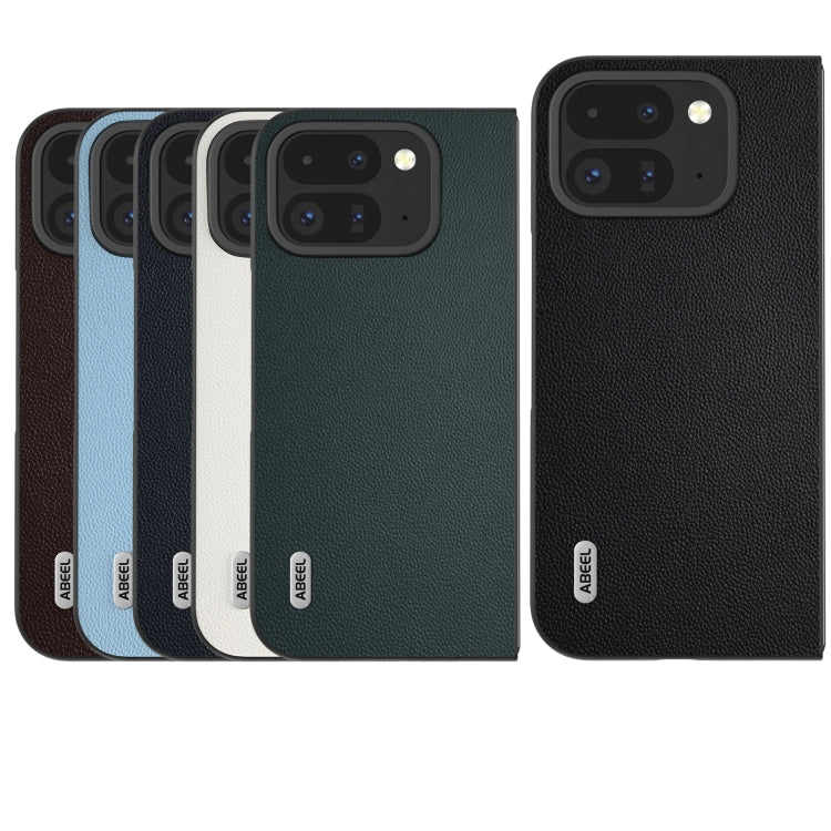 For Google Pixel 9 Pro Fold ABEEL Genuine Leather Elegant Black Edge Phone Case(Green) - Google Cases by buy2fix | Online Shopping UK | buy2fix