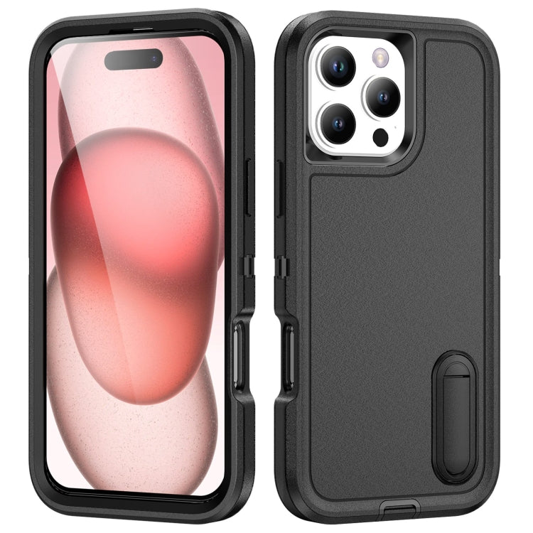 For iPhone 16 Pro Rugged PC + Silicone Phone Case with Holder(Black) - iPhone 16 Pro Cases by buy2fix | Online Shopping UK | buy2fix