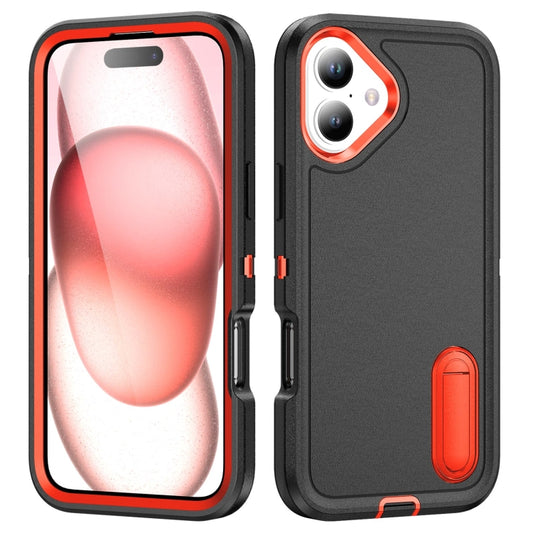 For iPhone 16 Rugged PC + Silicone Phone Case with Holder(Black+Orange) - iPhone 16 Cases by buy2fix | Online Shopping UK | buy2fix