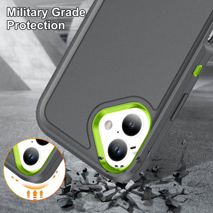 For iPhone 16 Rugged PC + Silicone Phone Case with Holder(Grey+Fresh Green) - iPhone 16 Cases by buy2fix | Online Shopping UK | buy2fix