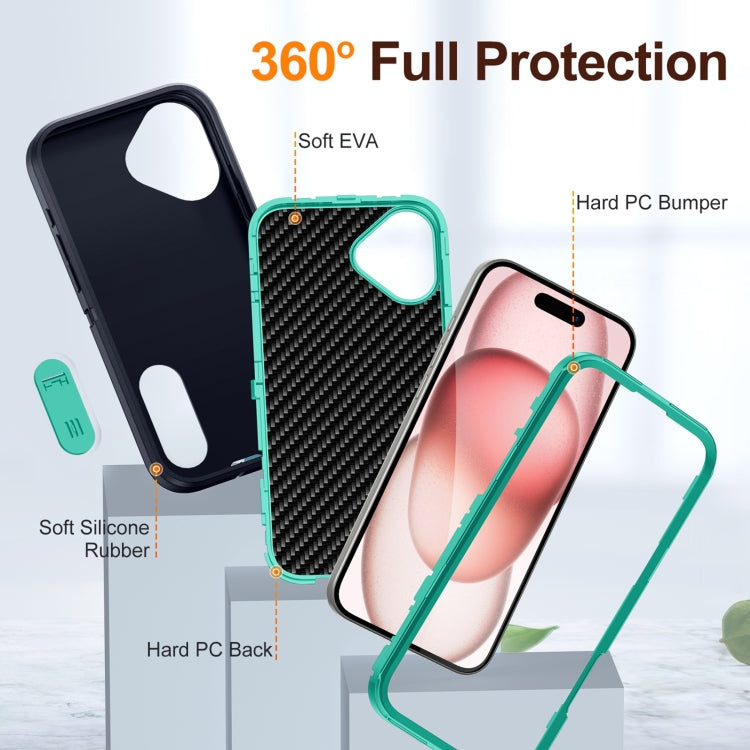 For iPhone 16 Rugged PC + Silicone Phone Case with Holder(Dark Blue+Light Green) - iPhone 16 Cases by buy2fix | Online Shopping UK | buy2fix