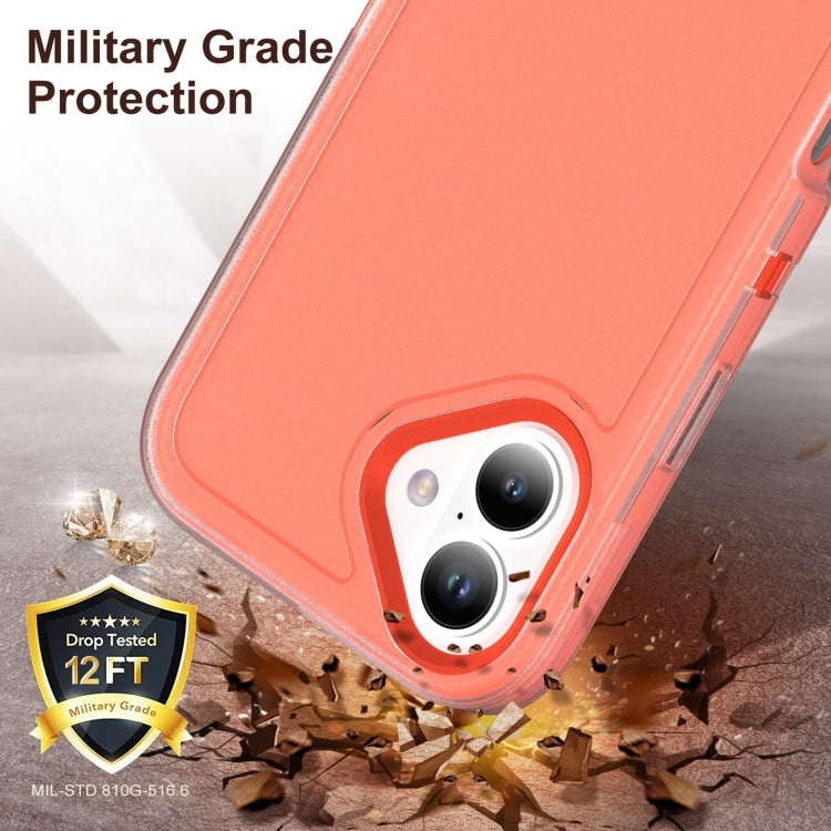 For iPhone 16 Rugged PC + Silicone Phone Case with Holder(Transparent+Orange) - iPhone 16 Cases by buy2fix | Online Shopping UK | buy2fix