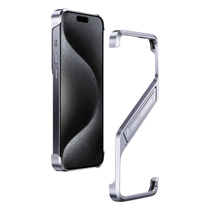 For iPhone 15 Pro S-shaped Stand Frameless Metal Phone Case(Silver) - iPhone 15 Pro Cases by buy2fix | Online Shopping UK | buy2fix