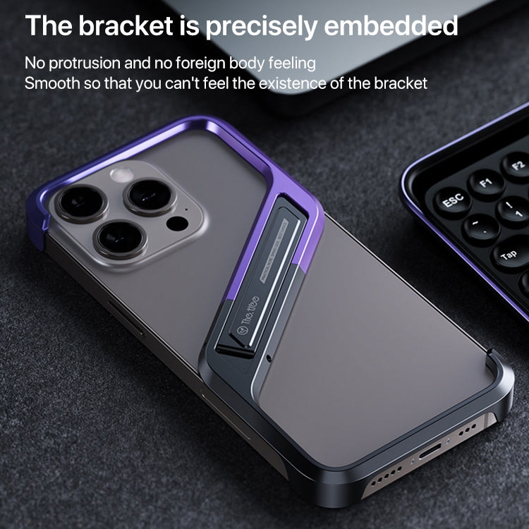 For iPhone 16 Pro Max S-shaped Stand Frameless Metal Phone Case(Black Purple) - iPhone 16 Pro Max Cases by buy2fix | Online Shopping UK | buy2fix