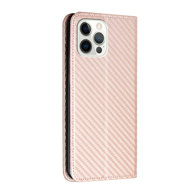 For iPhone 16 Pro Carbon Fiber Texture Magnetic Flip Leather Phone Case(Rose Gold) - iPhone 16 Pro Cases by buy2fix | Online Shopping UK | buy2fix