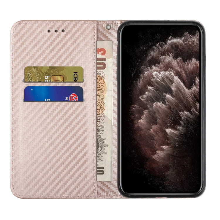 For iPhone 16 Pro Carbon Fiber Texture Magnetic Flip Leather Phone Case(Rose Gold) - iPhone 16 Pro Cases by buy2fix | Online Shopping UK | buy2fix