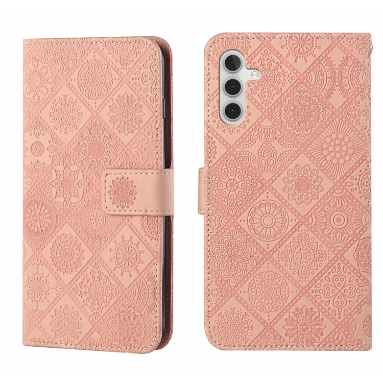 For Samsung Galaxy S25 5G Ethnic Style Embossed Pattern Leather Phone Case(Pink) - Galaxy S25 5G Cases by buy2fix | Online Shopping UK | buy2fix