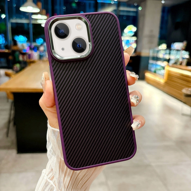 For iPhone 14 Plus Carbon Fiber Texture MagSafe Magnetic Shockproof Phone Case(Purple) - iPhone 14 Plus Cases by buy2fix | Online Shopping UK | buy2fix