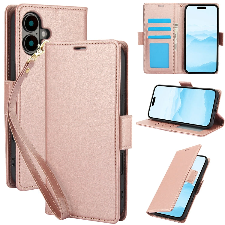 For iPhone 16 Side Buckle RFID Anti-theft Leather Phone Case(Rose Gold) - iPhone 16 Cases by buy2fix | Online Shopping UK | buy2fix