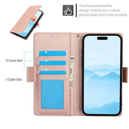 For iPhone 16 Side Buckle RFID Anti-theft Leather Phone Case(Rose Gold) - iPhone 16 Cases by buy2fix | Online Shopping UK | buy2fix